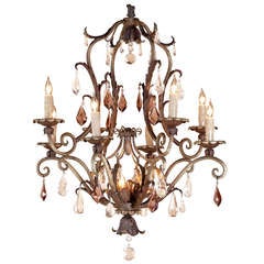 Vintage Painted Iron & Crystal Chandelier