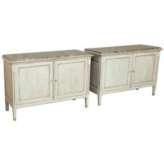 Pair of Antique Country French Painted Low Buffets
