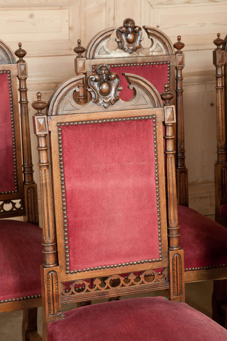 French Set of 8 Antique Henri II Walnut Chairs
