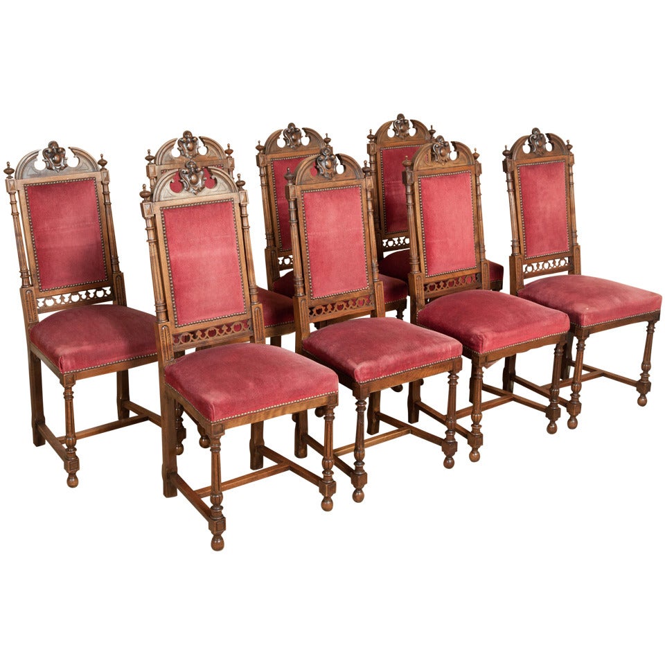 Set of 8 Antique Henri II Walnut Chairs