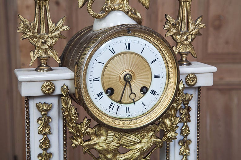 Bronze 19th Century French Neoclassical Carrara Napoleon III Period Mantel Clock Set