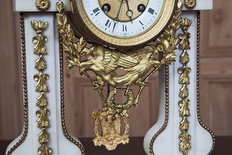 19th Century French Neoclassical Carrara Napoleon III Period Mantel Clock Set 1