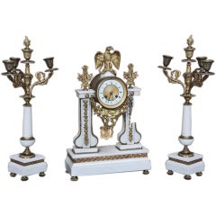 Antique 19th Century French Neoclassical Carrara Napoleon III Period Mantel Clock Set