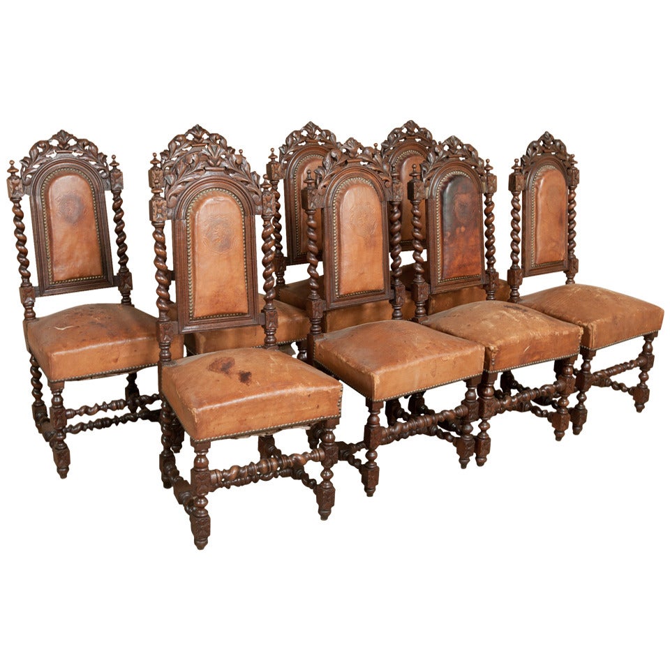 Set of Eight Antique French Renaissance Chairs