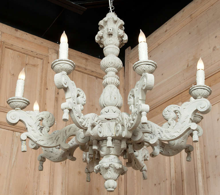 Vintage French Carved and Painted Chandelier In Excellent Condition In Dallas, TX