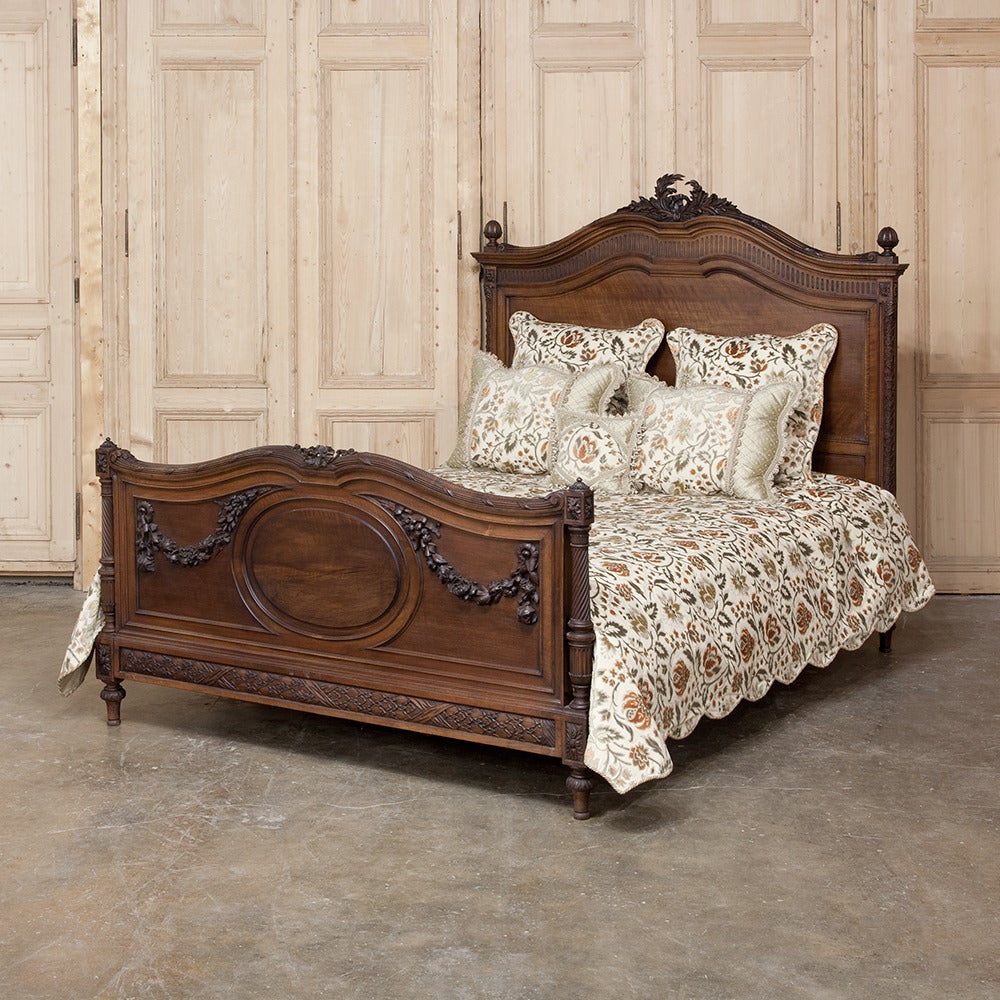 19th Century Neoclassical French Walnut Queen Bed 6