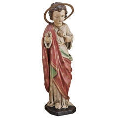 Antique Carved Wood Polychrome Statue of Jesus