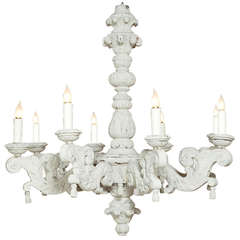 Vintage French Carved and Painted Chandelier