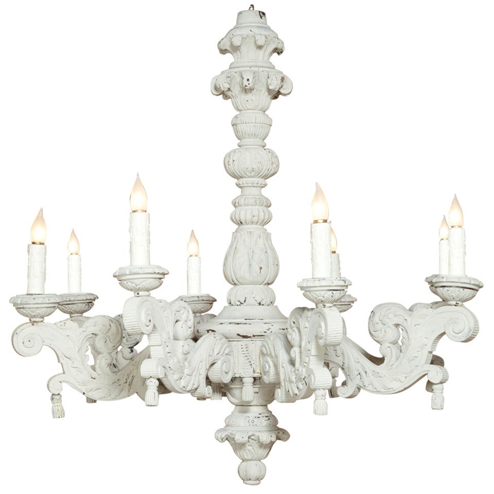 Vintage French Carved and Painted Chandelier