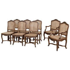 Set of Eight Country French Dining Chairs Including Two Armchairs