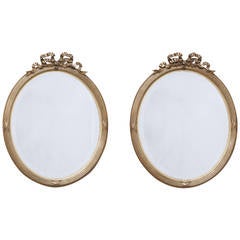 Antique Pair of 19th Century Neoclassical Gilded Oval Mirrors