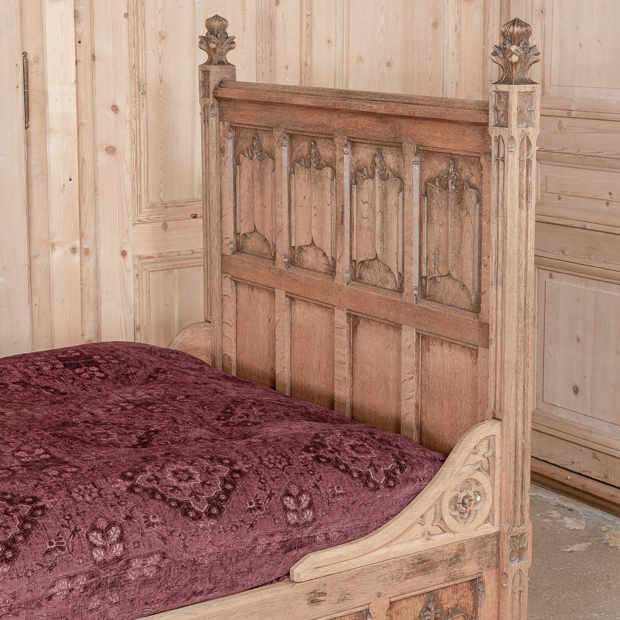 19th Century French Gothic Stripped Oak Daybed 2