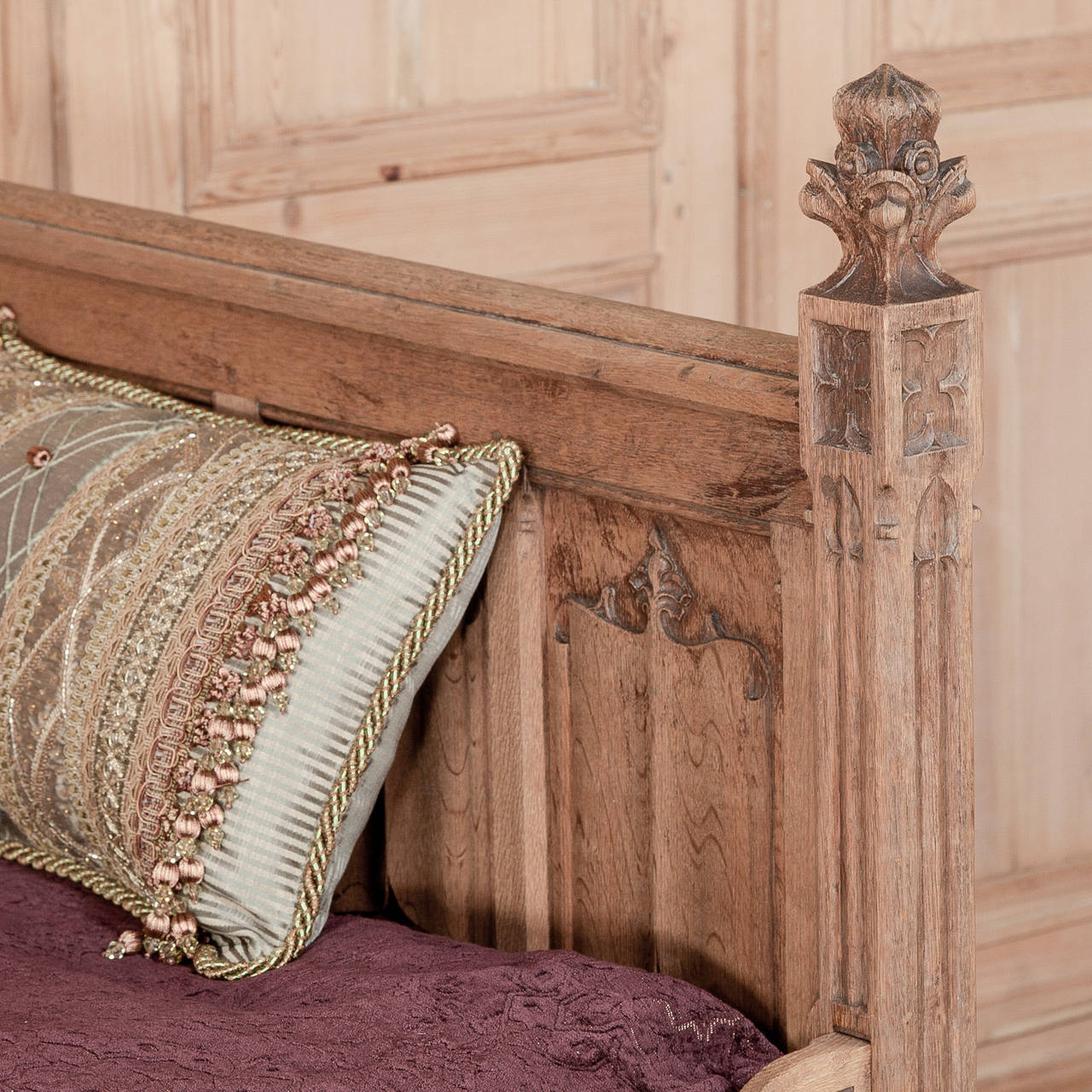 Mid-19th Century 19th Century French Gothic Stripped Oak Daybed