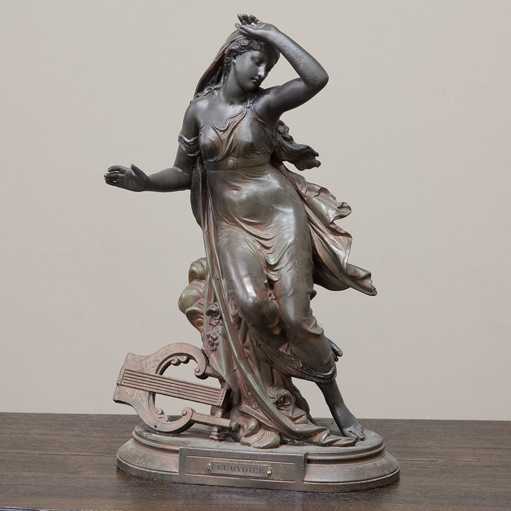 Bronzed French 19th Century Pair of Neoclassical Statues of Eurydice and Orpheus