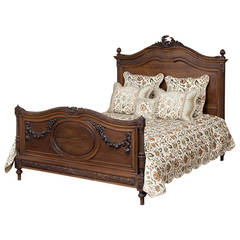 19th Century Neoclassical French Walnut Queen Bed