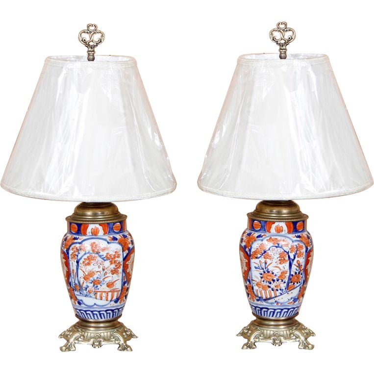 Pair Antique Imari Urn Lamps