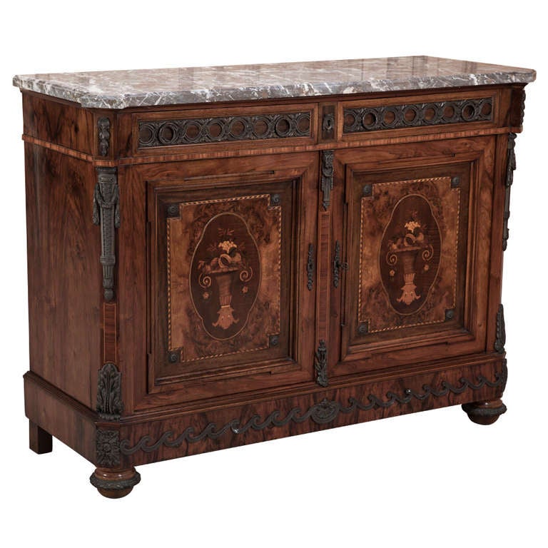 Antique French Marquetry Marble Top Buffet at 1stDibs