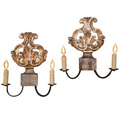 Pair Antique Italian Giltwood Sconces