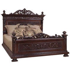Antique Italian Renaissance Walnut King Bed