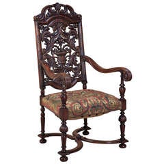Antique French Louis XIV Tapestry Armchair