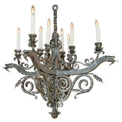 Vintage French Medieval Wrought Iron Chandelier