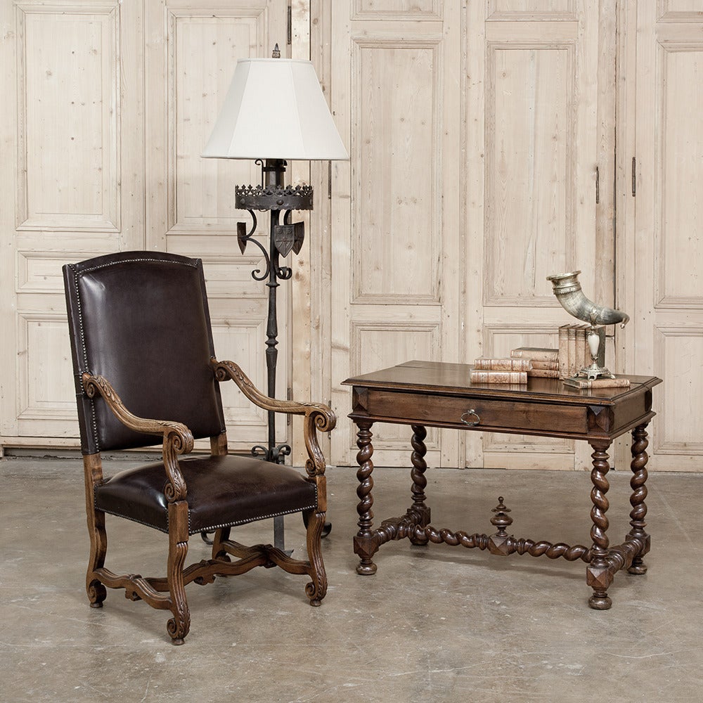 19th Century French Barley Twist Walnut Writing Table