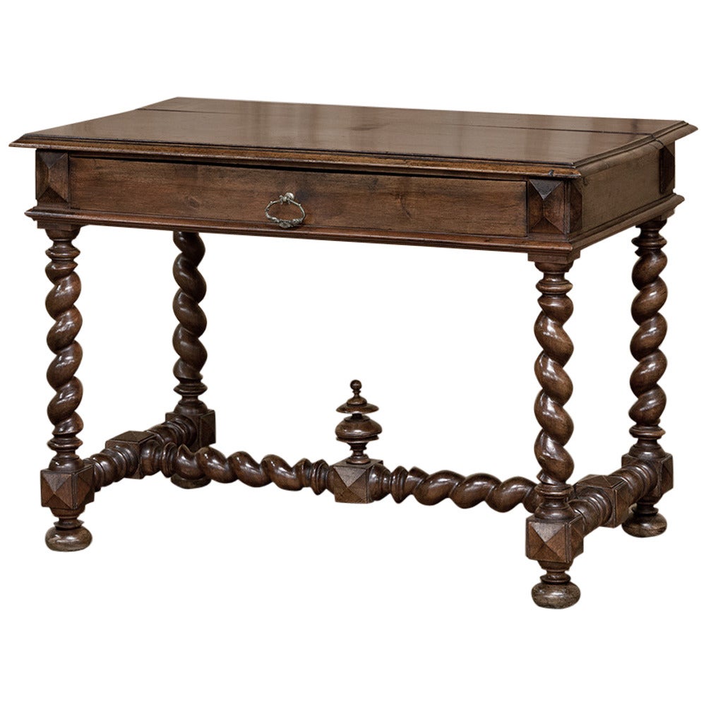 19th Century French Barley Twist Walnut Writing Table