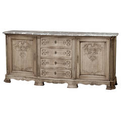 19th Century Stripped Oak Country French Marble Top Buffet