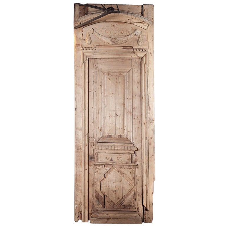 Antique Architectural Louis XVI Door with Transom and Frame