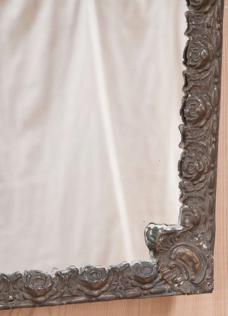 Pair Antique Embossed Brass Mirrors 6