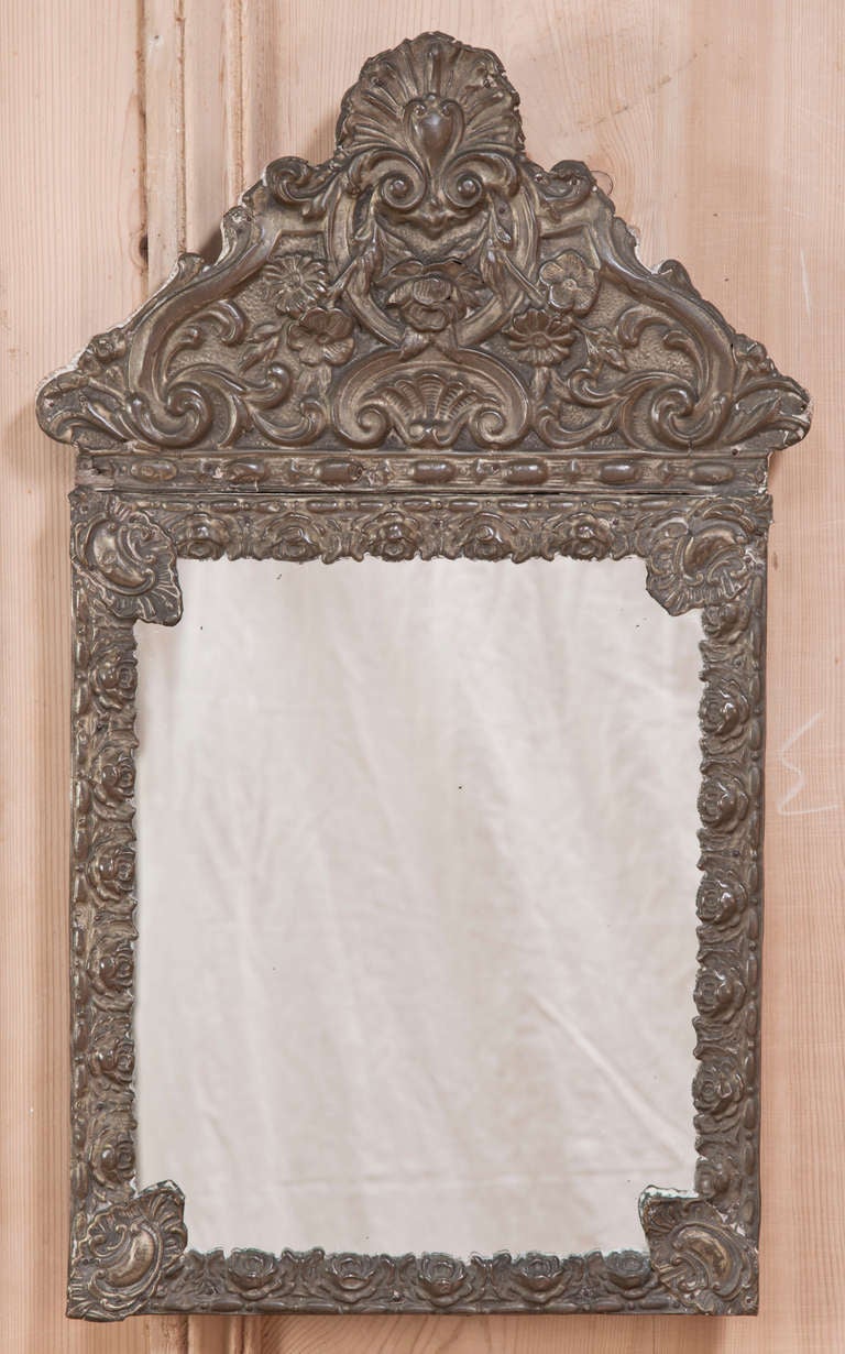 Pair Antique Embossed Brass Mirrors In Excellent Condition In Dallas, TX
