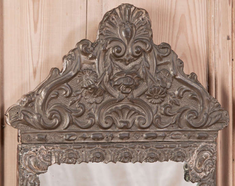 19th Century Pair Antique Embossed Brass Mirrors