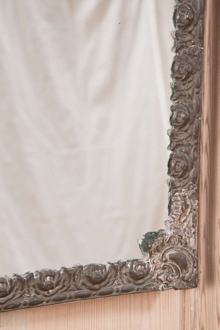 Pair Antique Embossed Brass Mirrors 3