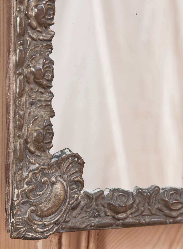 Pair Antique Embossed Brass Mirrors 5