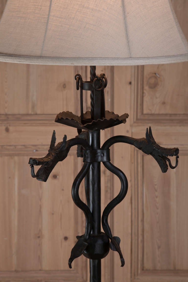 Antique French Gothic Iron Floor Lamp In Excellent Condition In Dallas, TX