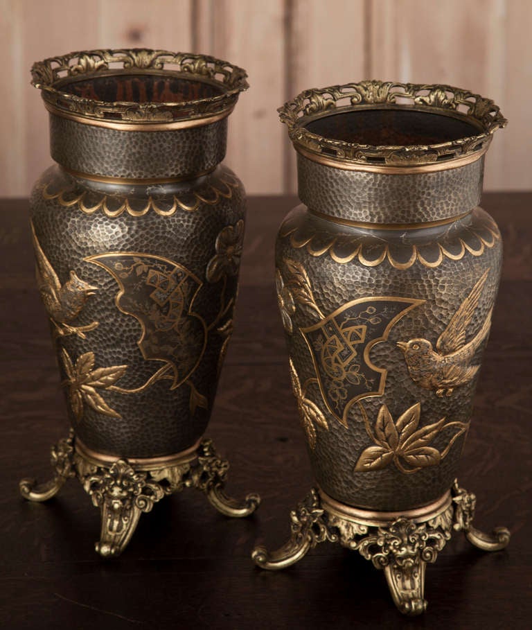 Pair Napoleon III Period Bronze Chinoiserie Vases