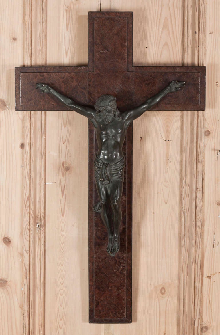 Antique Bronze & Wood Crucifix
