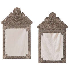 Pair Antique Embossed Brass Mirrors