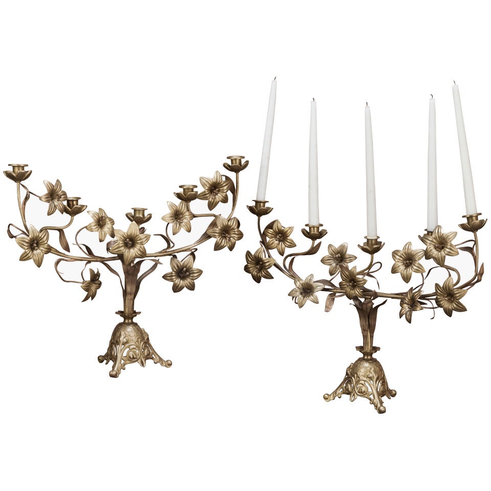 Pair French 19th Century Bronze and Brass D'ore Candelabra ~ Saturday Sale