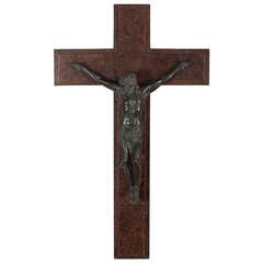 Antique Bronze & Wood Crucifix