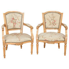 Pair of Louis XVI Style French Fruitwood Chairs/Armchairs with Aubusson Tapestry 10