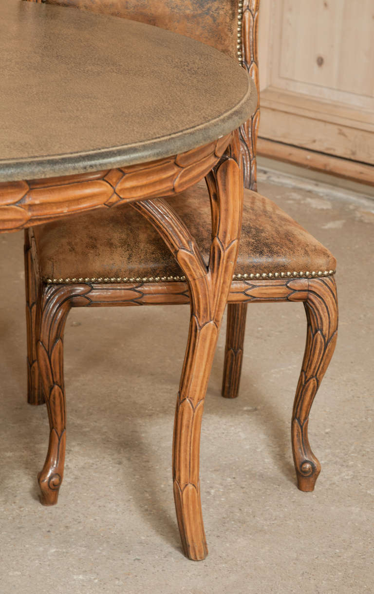 Hand-Carved Art Nouveau Game Table and Chairs Set