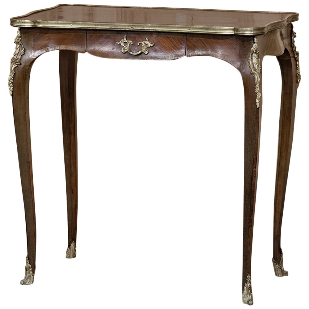 19th Century French Louis XV Marquetry and Ormolu End Table
