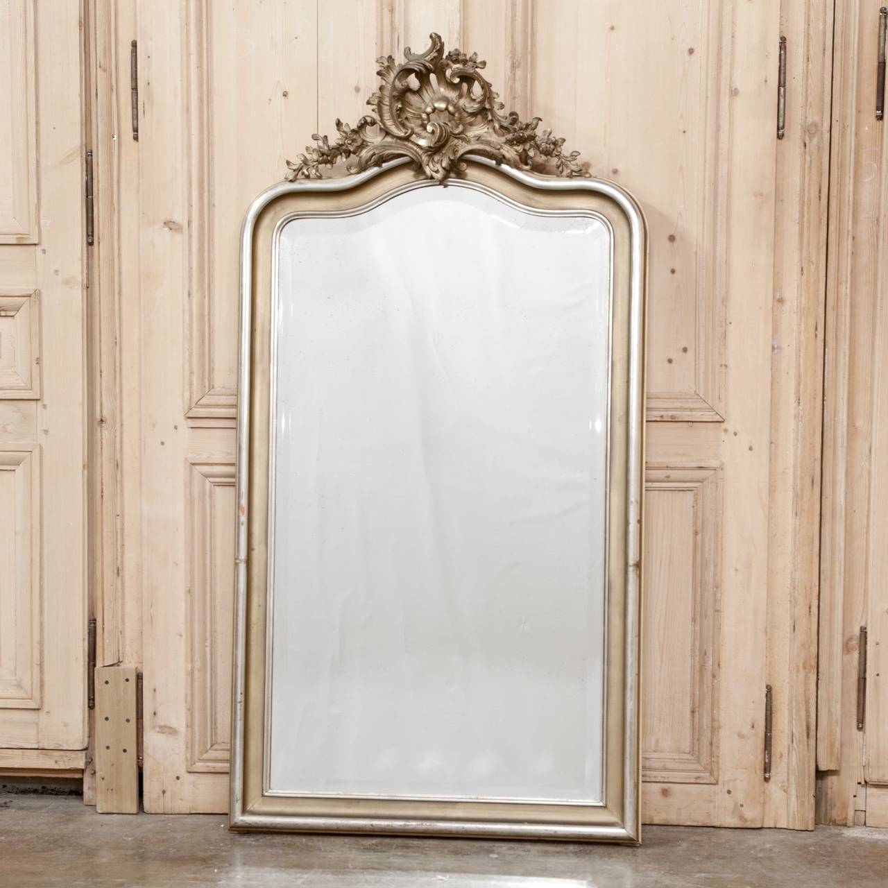 19th Century French Rococo Giltwood Mirror with Silver Leaf at 1stdibs