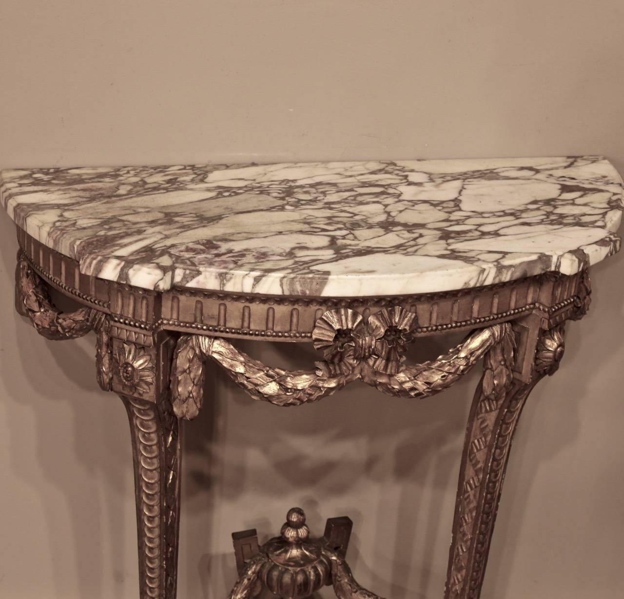 Hardwood 19th Century French Louis XVI Neoclassical Giltwood Marble-Top Console