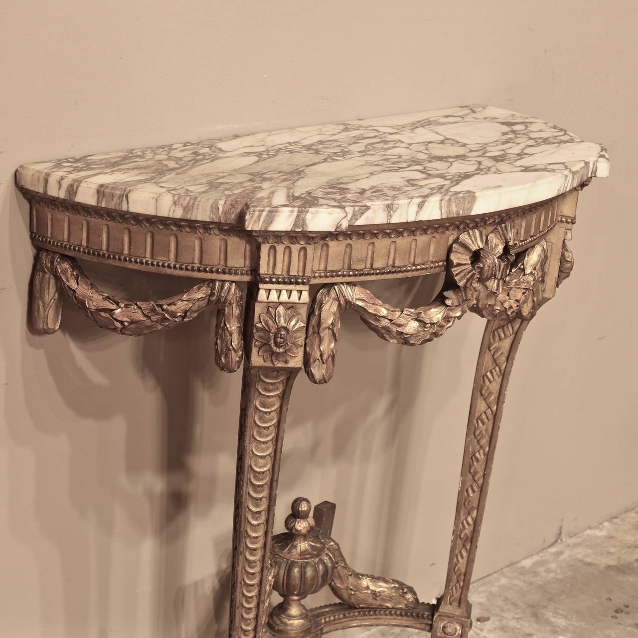 19th Century French Louis XVI Neoclassical Giltwood Marble-Top Console 2