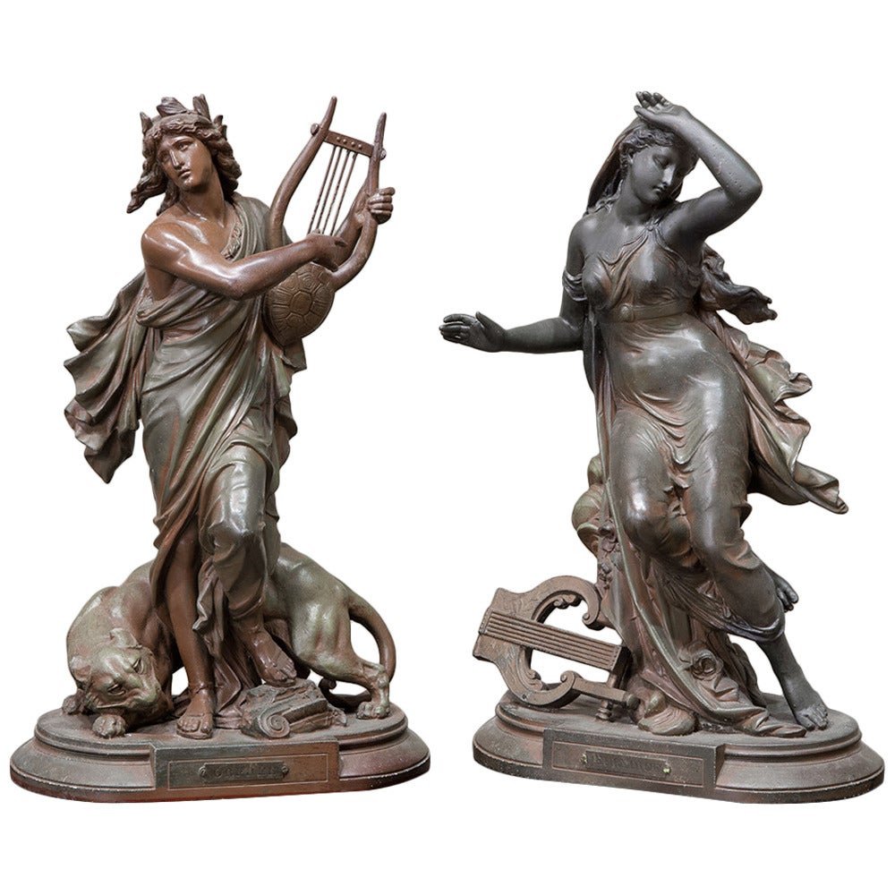 French 19th Century Pair of Neoclassical Statues of Eurydice and Orpheus