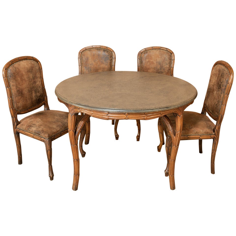 Art Nouveau Game Table and Chairs Set