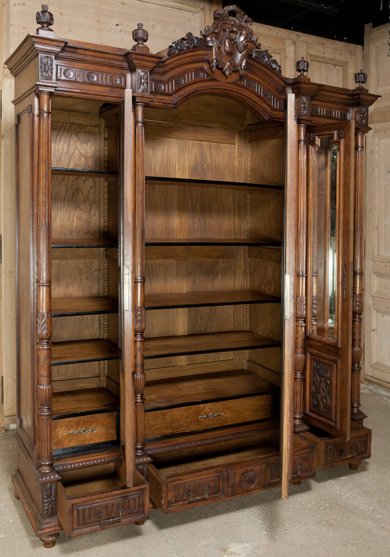 Antique French Henri II Walnut Triple Armoire In Excellent Condition In Dallas, TX