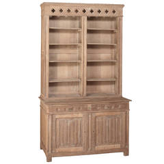 19th Century French Gothic Revival Stripped Solid Oak Bookcase